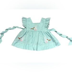 Baby Girl Easter Dress Green Ruffles Bunnies 6-9 Months Spring Feminine Vintage